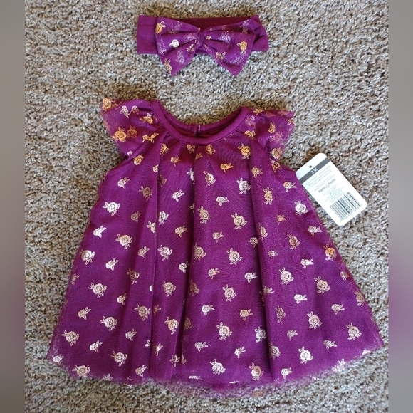 Rashti & Rashti Purple Floral Baby Dress with Headband NWT - Picture 1 of 9